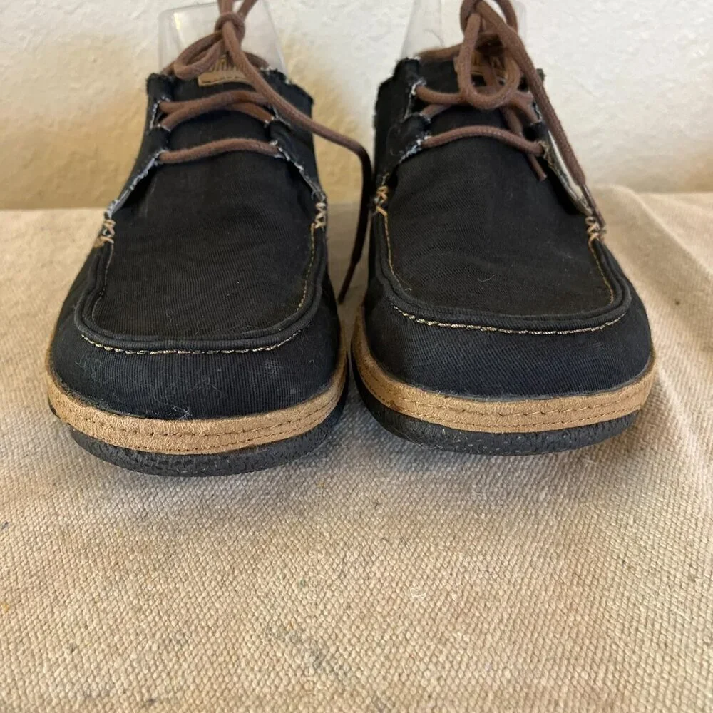 Olukai Men's Ohana Black Lace --Up Folding Heels Summer Beach Canvas Shoes Sz 9